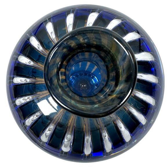 Vintage Orrefors Ariel Vase Edvin Ohrström Blue Amber Swirl Stripe Art Glass MCM - Picture 8 of 11